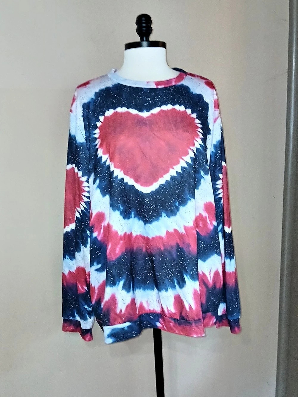 Tie-Dye Heart Long Sleeve Top in Blue & Red